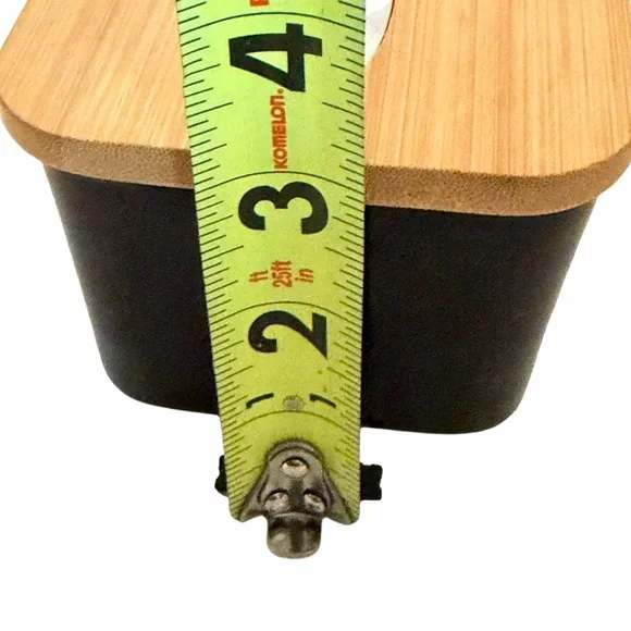 Unmarked Black Ceramic Butter Keeper Bamboo Lid Knife Farmhouse Kitchen Decor - Picture 6 of 7